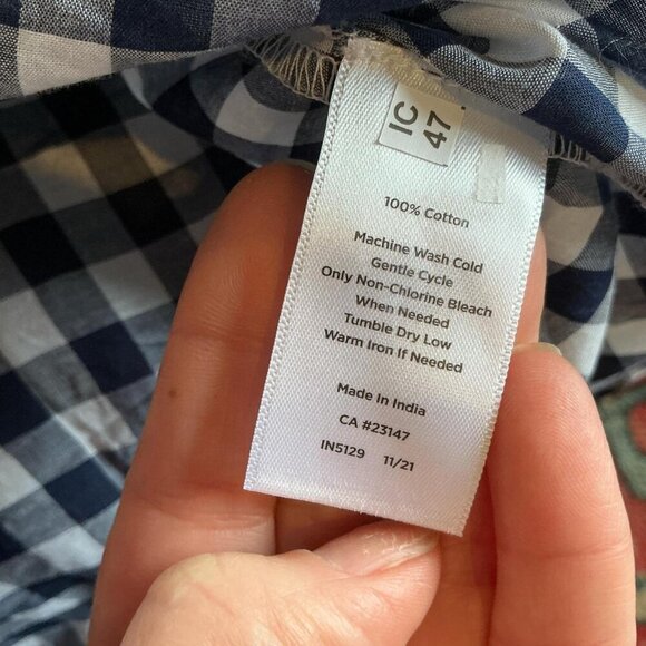 Talbots Navy Blue White Plaid 100% Cotton Button Down Floral Trim XL Petites - Picture 4 of 4